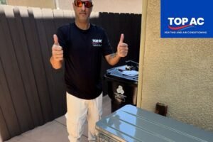 HVAC technician servicing a residential system in Thousand Oaks, CA