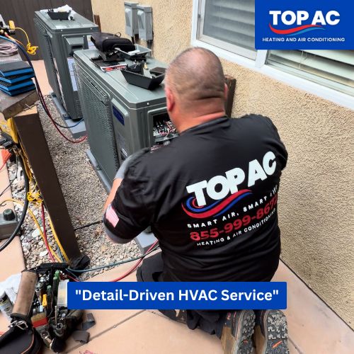 TOP AC technician completing an HVAC repair for a Pasadena CA home