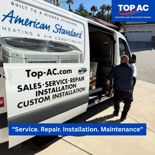 TOP AC technician completing an HVAC repair for a North Hills CA home