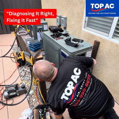 TOP AC technician completing an HVAC repair for a Sun Valley CA home