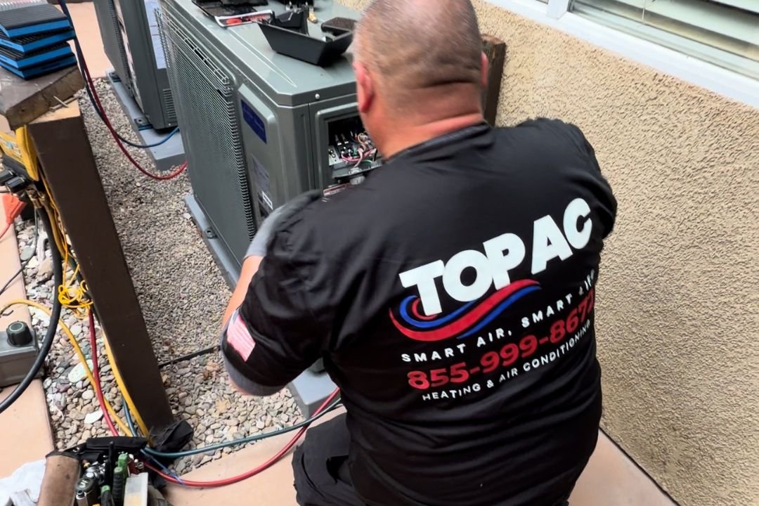 TOP AC technician diagnosing a commercial HVAC issue in Los Angeles